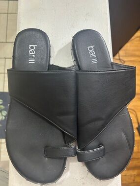 Bar III Black Crisscross Toe-Loop Slide Sandals